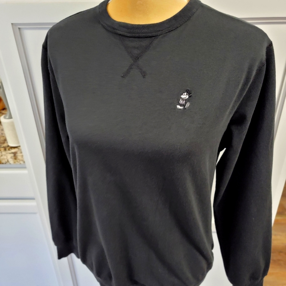 Disney Parks Mickey Mouse Embroidered Logo Black Sweatshirt Womens Size Small